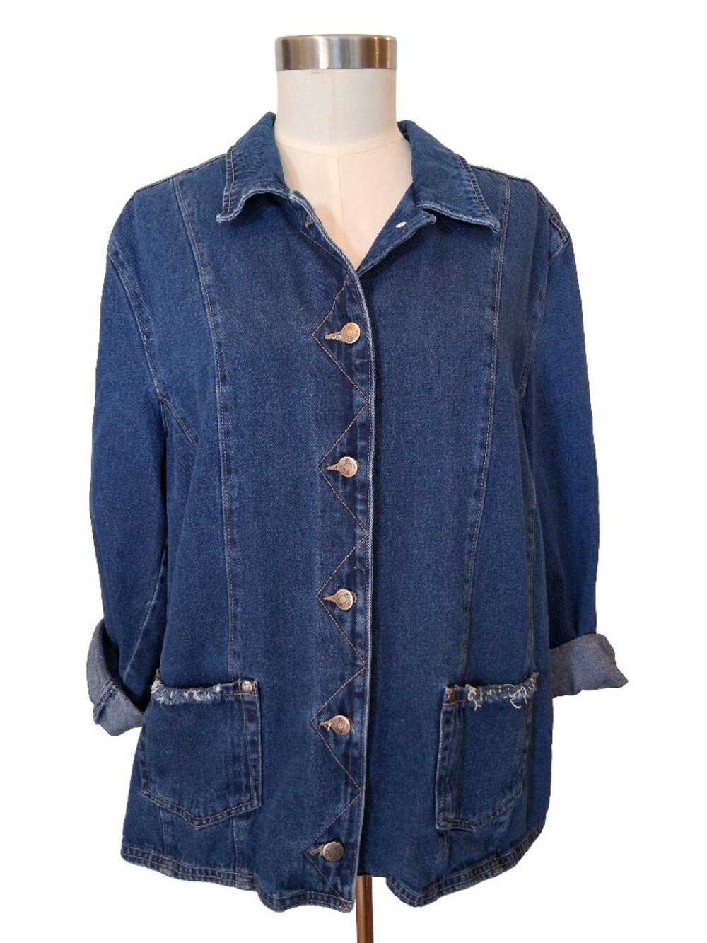 Oversized Women's Blue Denim Barn Coat Chore Jacket XL